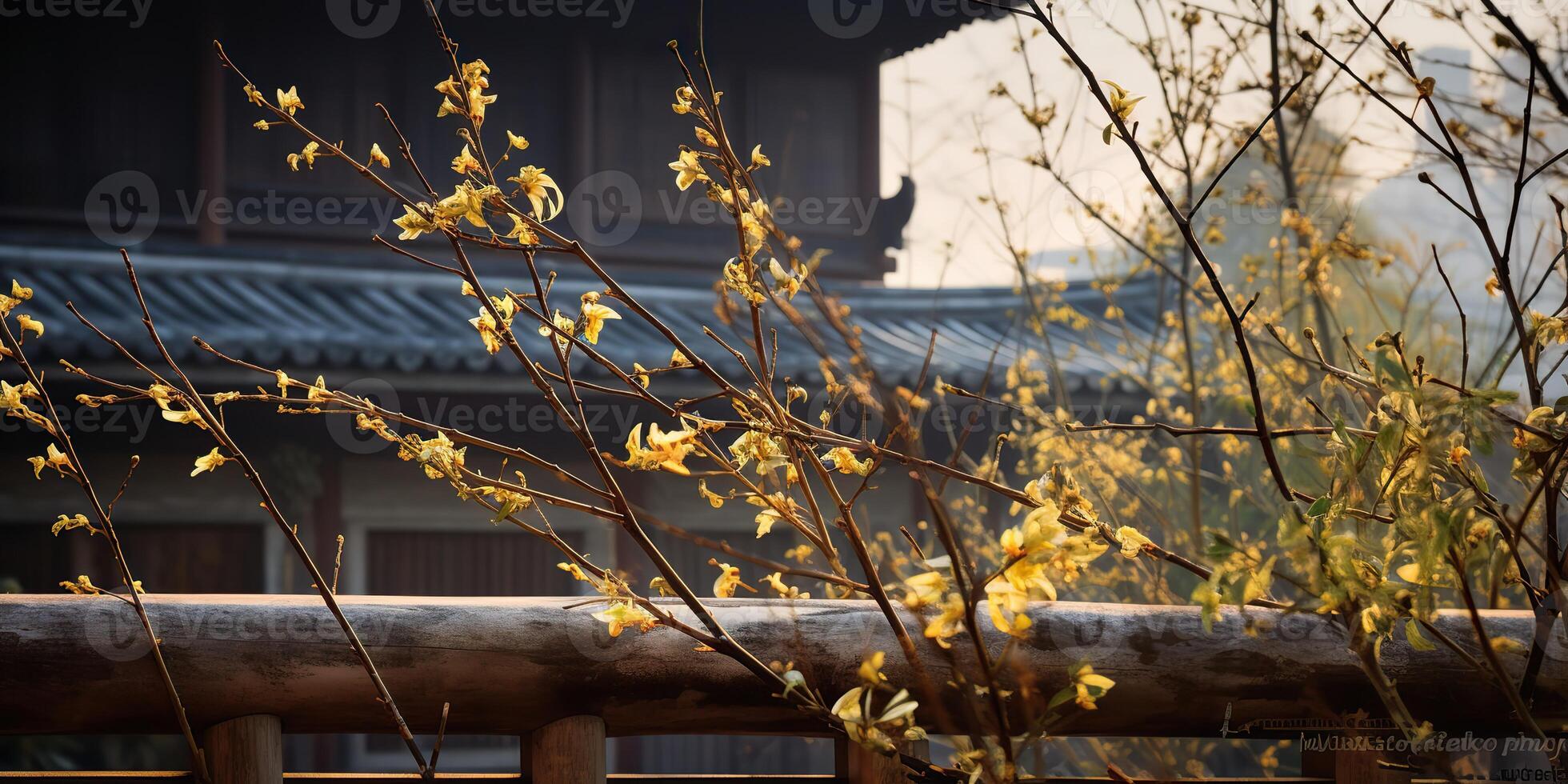 antigo ásia japonês chinês velho vintage retro Cidade cidade construção têmpora com natureza árvore flores foto