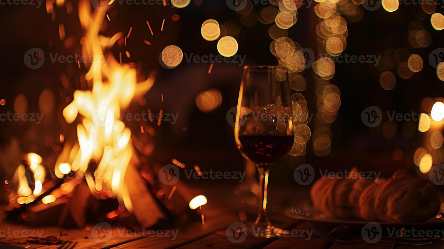 uma fogueira crepitação perto fornecendo ambos calor e uma acolhedor elemento para a romântico jantar foto