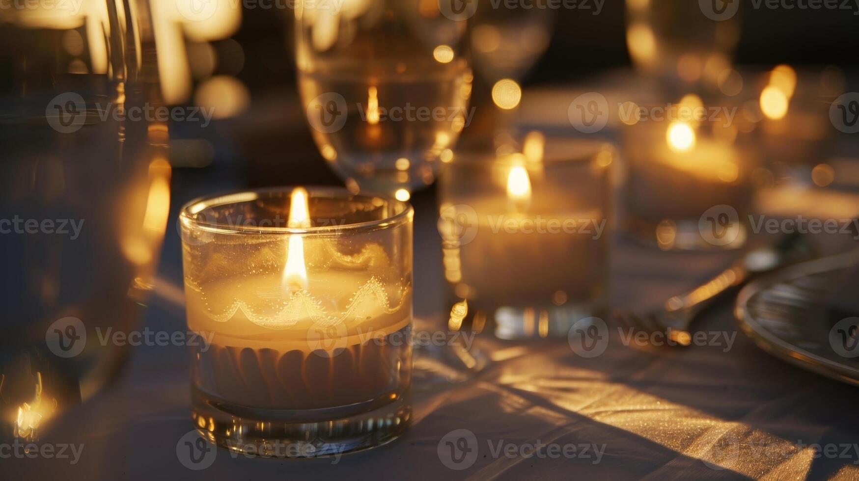 a velas ficar de pé alta dentro seus titulares fundição grandes sombras através a mesa e adicionando profundidade para a contexto. 2d plano desenho animado foto