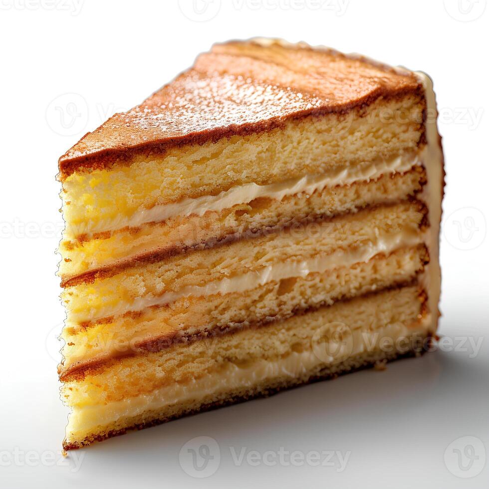 peça do baunilha bolo isolado em branco fundo com sombra. fatia do bolo isolado. baunilha bolo com geada foto