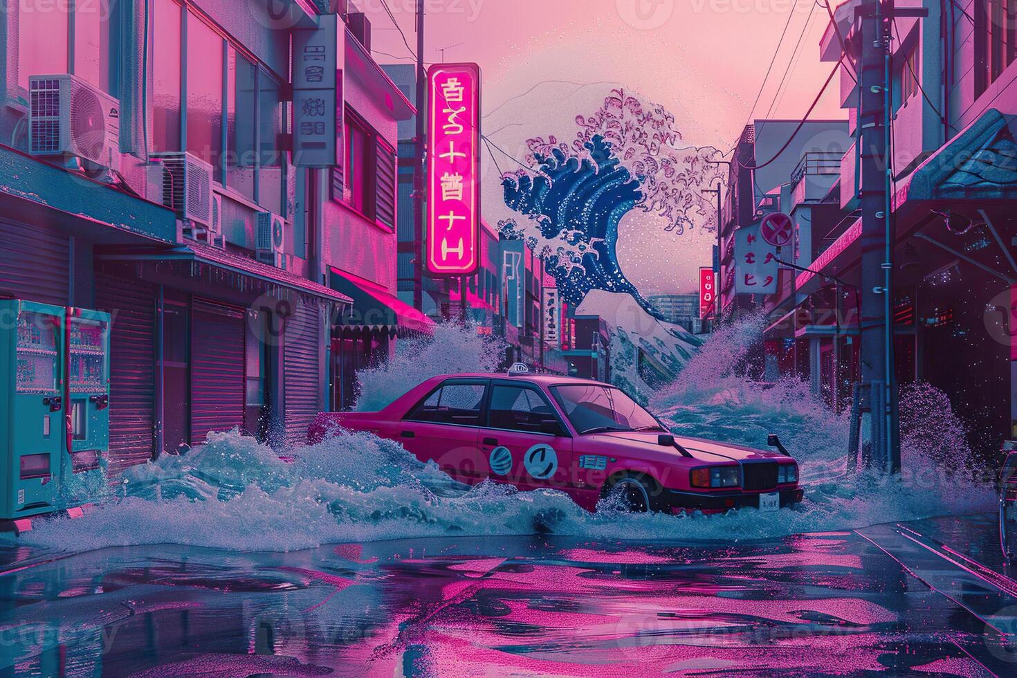 assustador tsunami com enorme espumoso aceno, apocalíptico dramático fundo foto