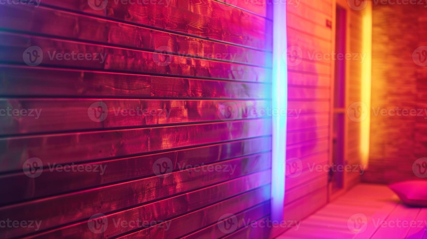 a infravermelho luz espectro brilhando a partir de a paredes do a sauna realçando relaxamento e ajudando dentro a corpos cura processo. foto