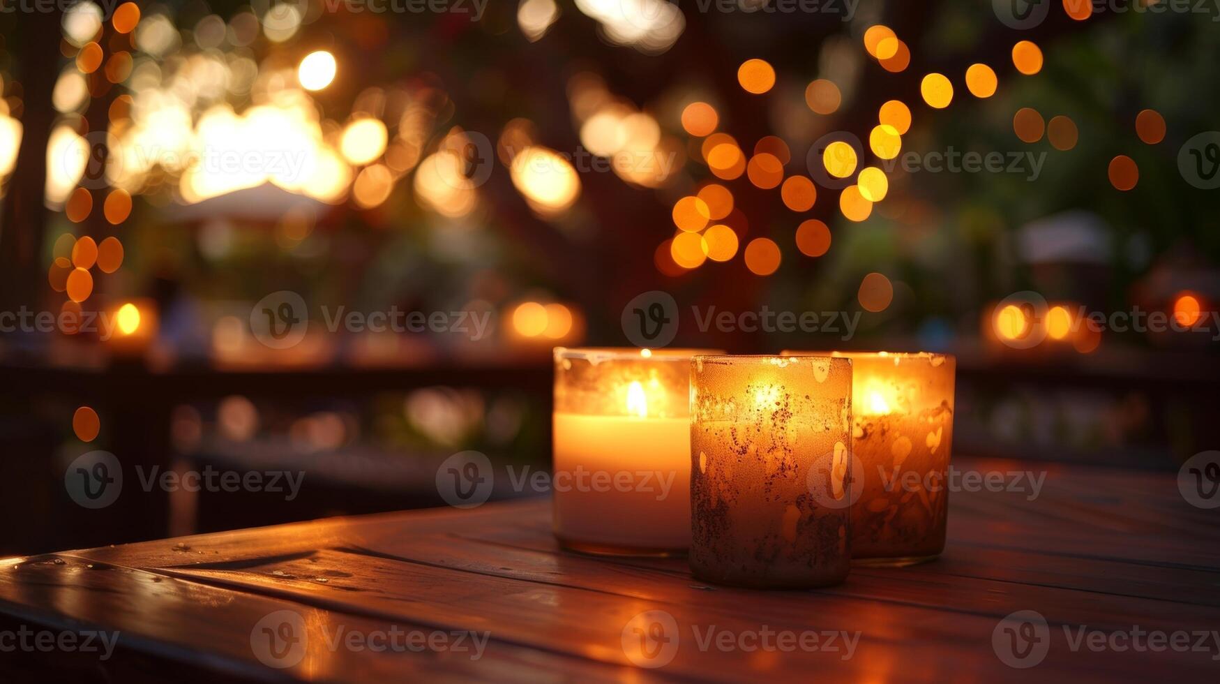 Como a tarde progride e a Sol conjuntos a caloroso brilho do a velas torna-se até Mais proeminente criando uma mágico e íntimo contexto. 2d plano desenho animado foto