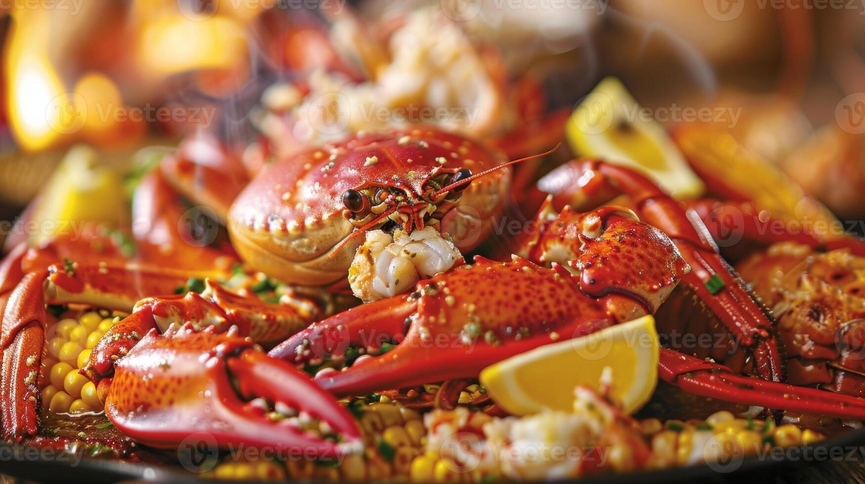 a salgado mar ar mistura com a rico aroma do vapor caranguejo pernas e amanteigado lagosta caudas criando uma de dar água na boca festa para a sentidos foto