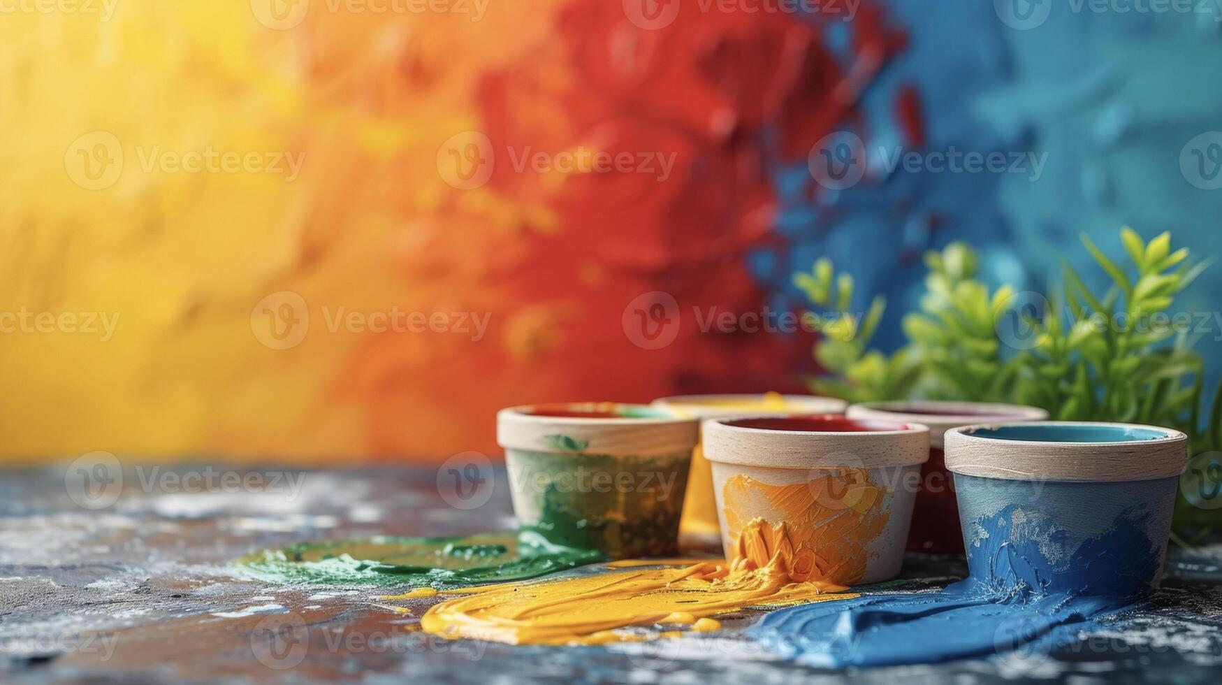 uma foto do uma em branco tela de pintura com salpicos do brilhante e alegre cores simbolizando a proprietários de casas preferência para a eclético e brincalhão paleta para seus crianças brinquedoteca