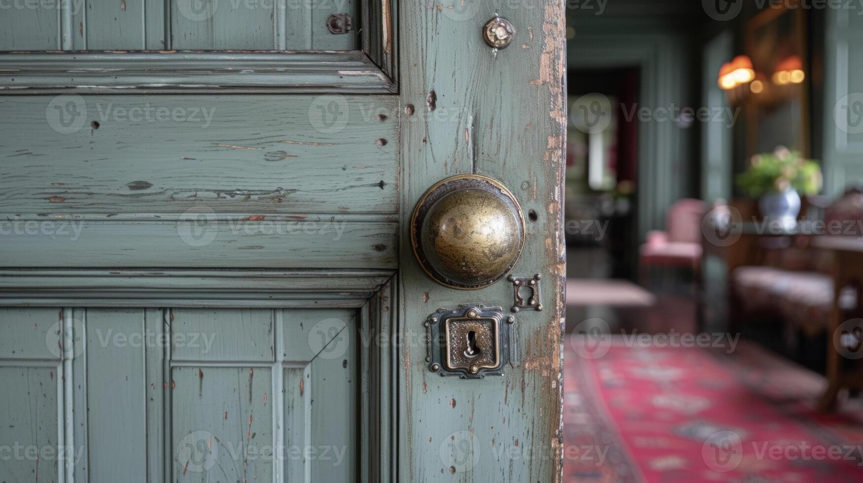 uma fechar-se do uma belas restaurado original vidro porta e hardware em uma porta dentro uma 19 século grego renascimento casa adicionando uma toque do elegância e autenticidade para a espaço foto