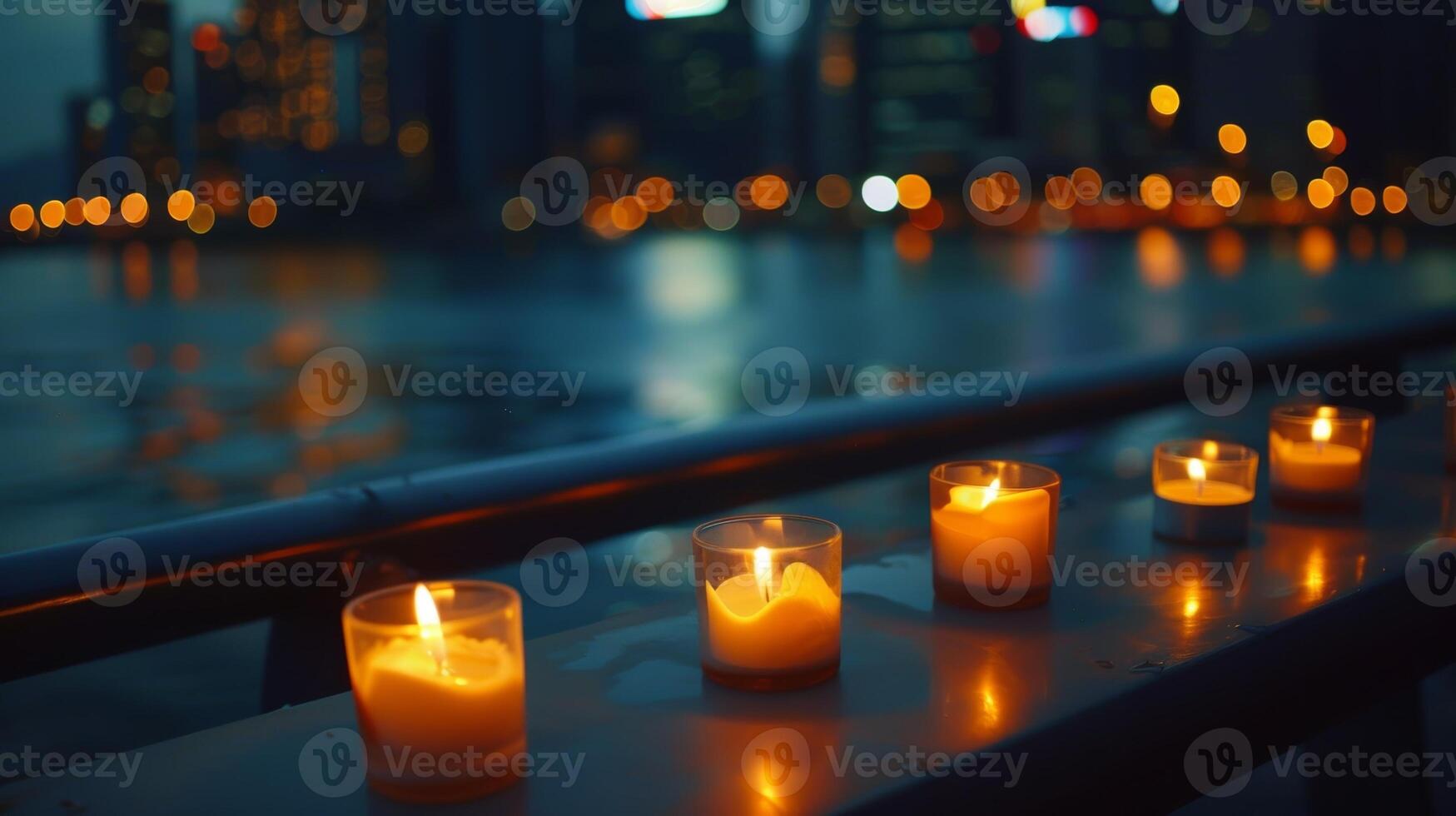 Como a velas lentamente queimar baixa a cidade desvanece-se para dentro Trevas deixando só a poetas e seus palavras para preencher a espaço. 2d plano desenho animado foto