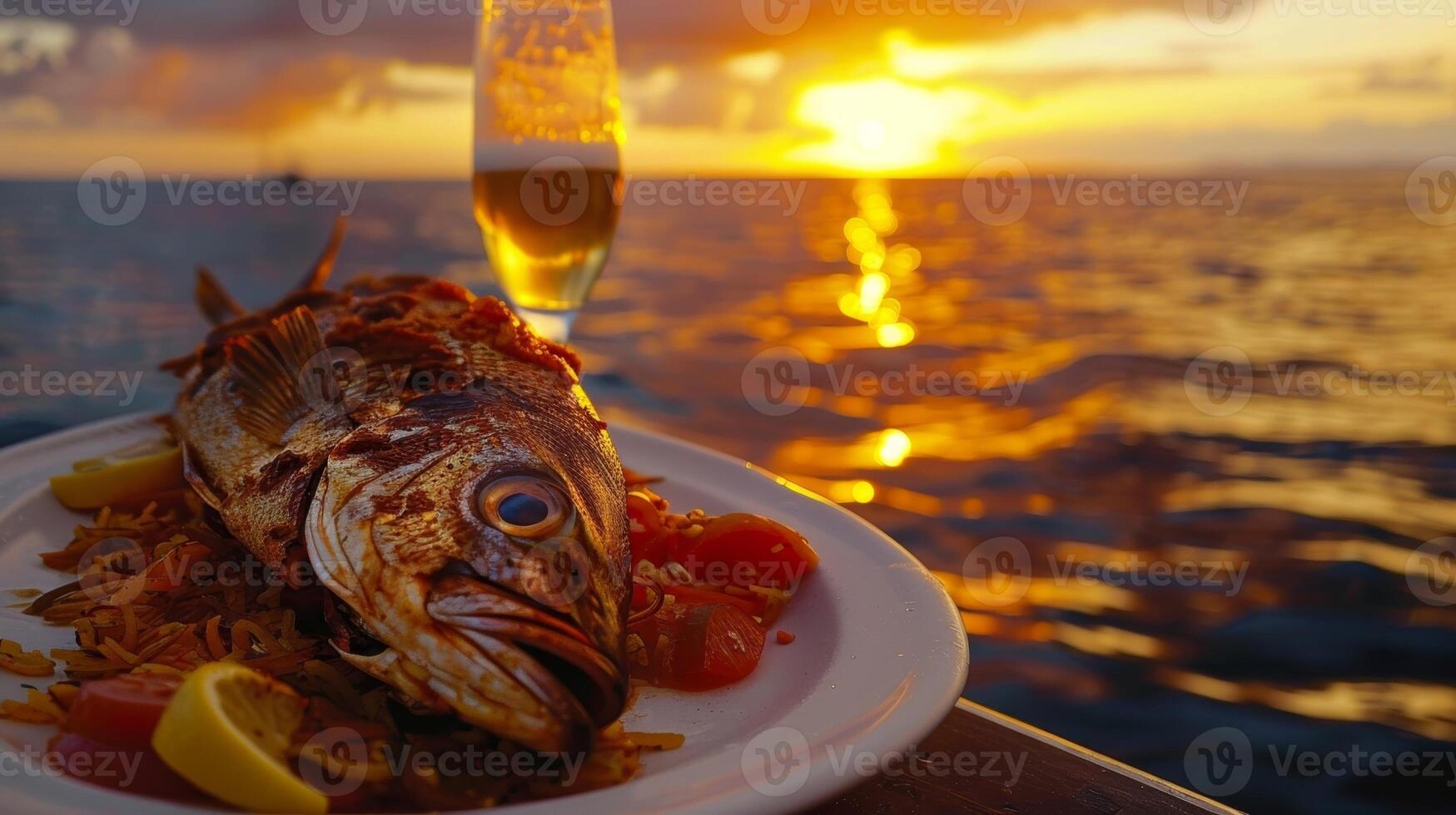 depois de uma dia do explorando uma pôr do sol jantar cruzeiro inclui fresco grelhado peixe apanhado este manhã e preparado a bordo de uma renomado chefe de cozinha foto