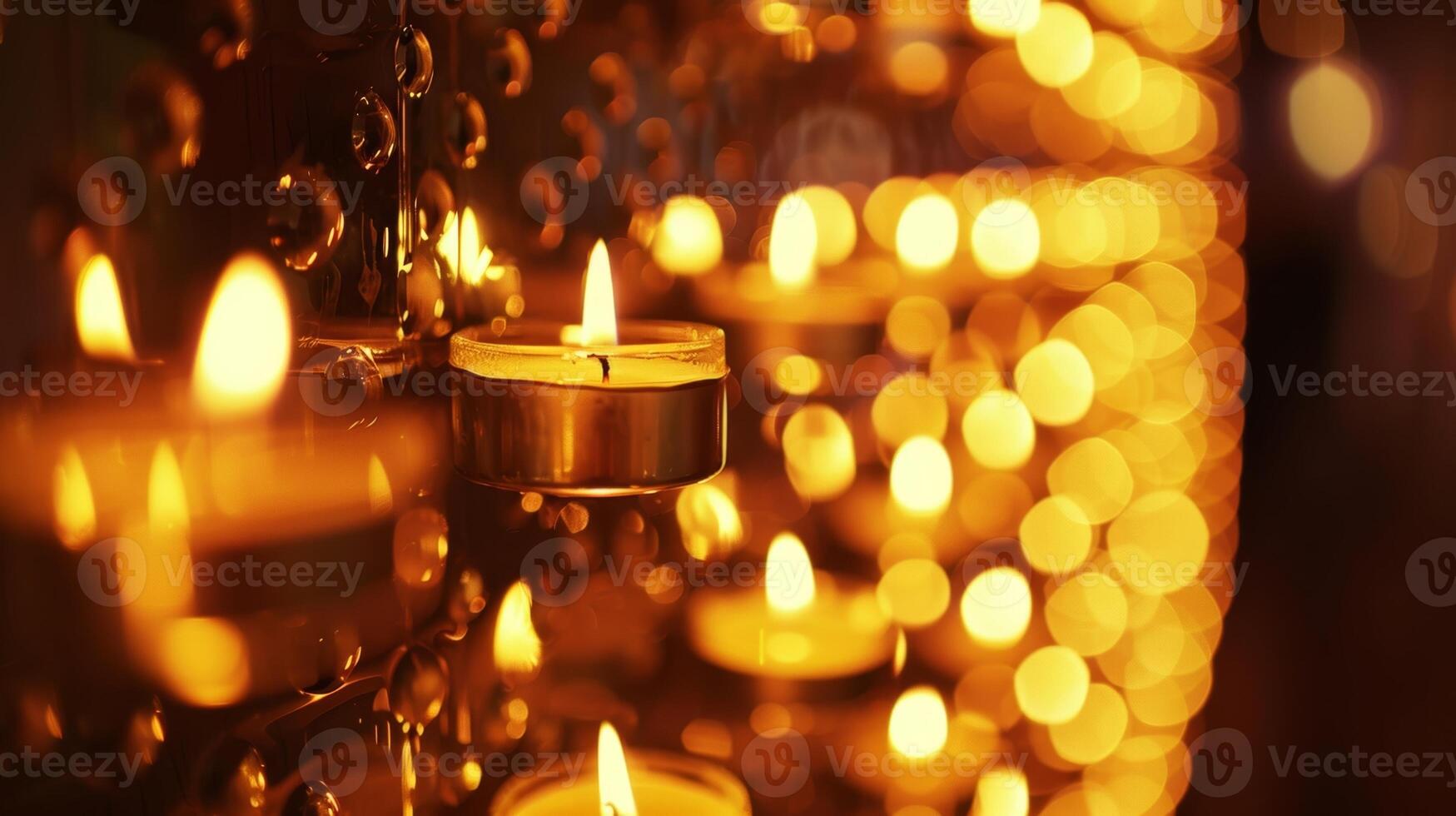 dourado luz emana a partir de a parede do votivo velas criando uma acolhedor e convidativo recanto dentro a canto. 2d plano desenho animado foto
