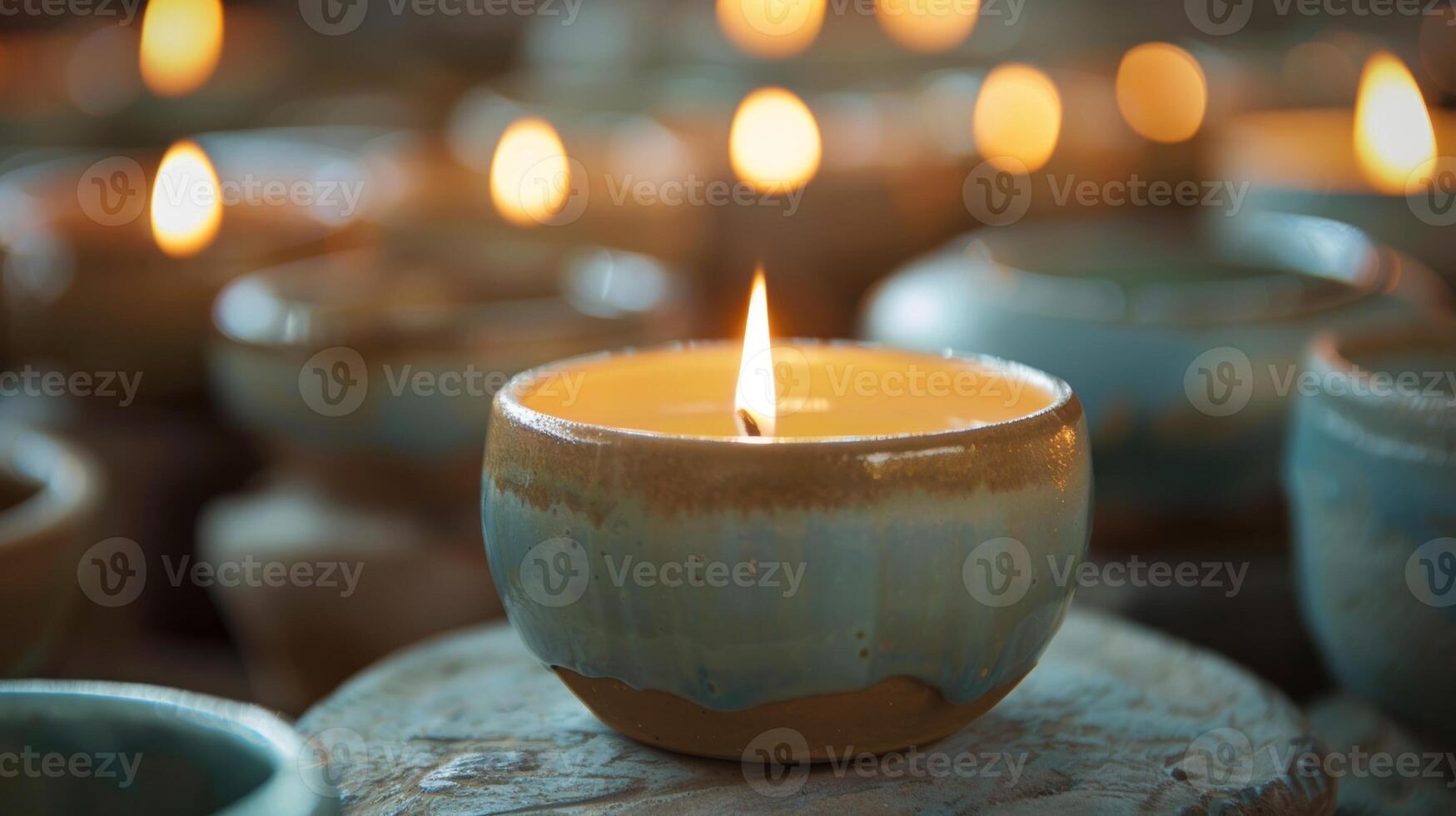 a simplicidade do uma luz de velas acrescenta uma toque do caprichoso e charme para a tradicional arte do cerâmica fazer fazer isto uma verdadeiramente encantador mostrar. 2d plano desenho animado foto