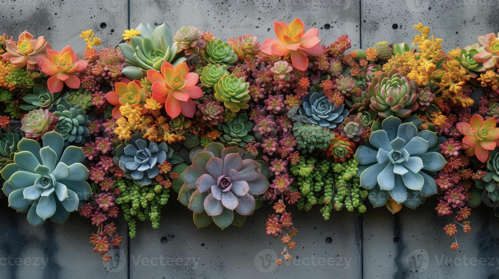 transformar uma avião concreto parede para dentro uma trabalhos do arte com uma deslumbrante matriz do suculentos e cactos dentro uma único vertical jardim característica foto