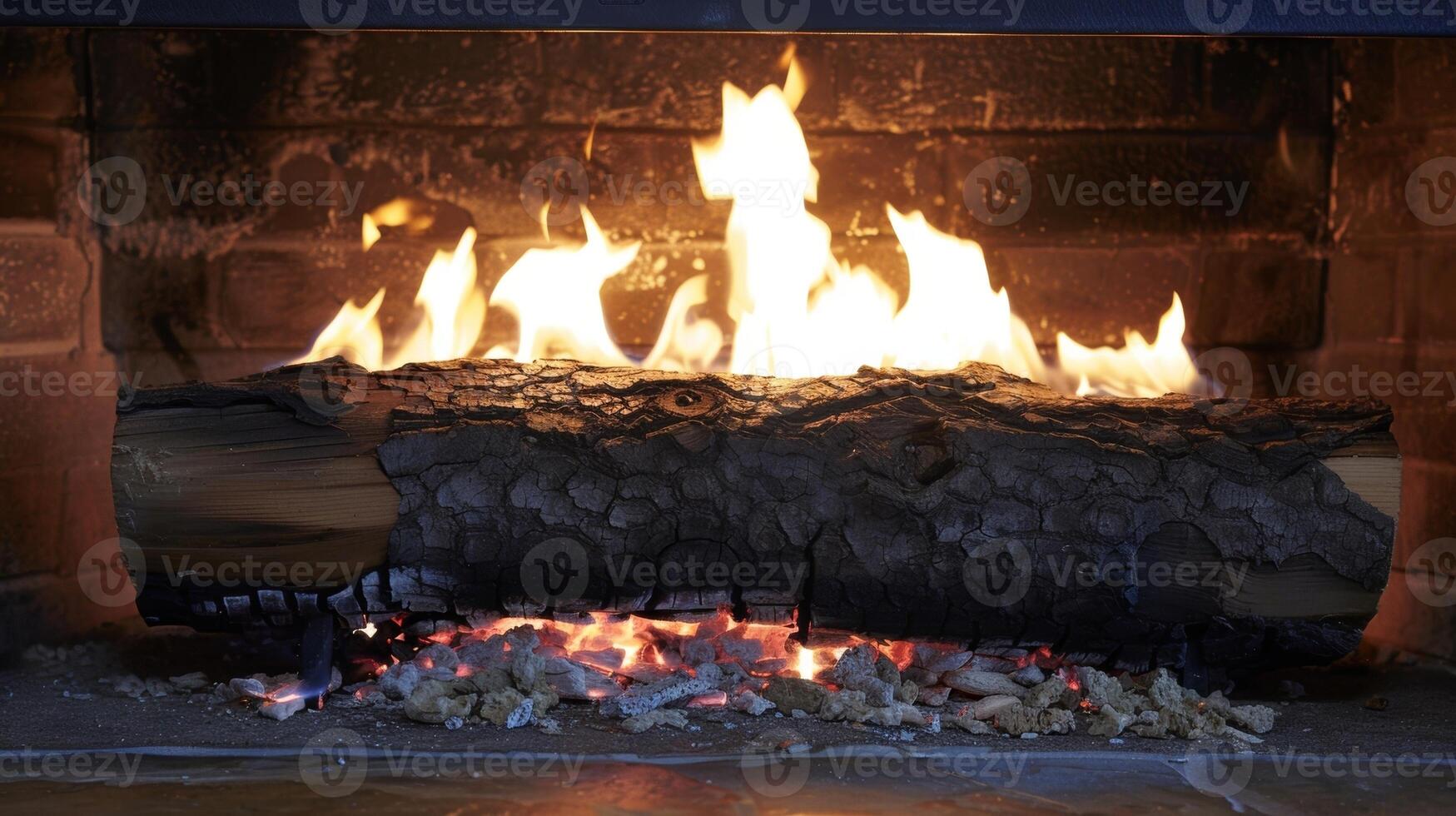 uma solteiro registro queimaduras brilhantemente dentro a lareira criando uma hipnotizante exibição do chamas. 2d plano desenho animado foto