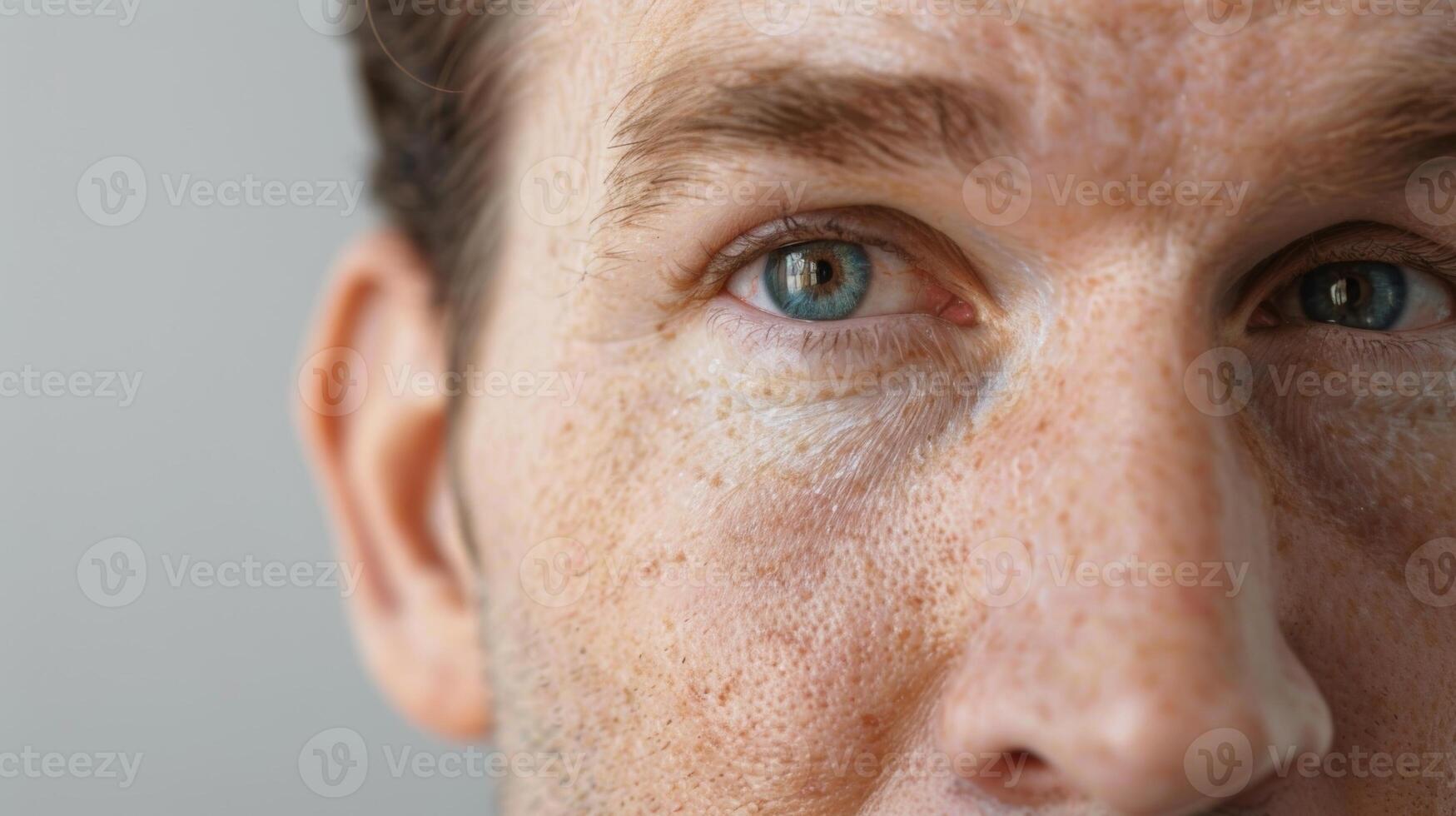 uma fechar-se do uma mans testa 1 lado exibindo maçante e cansado pele enquanto a de outros lado vitrines a melhoria dentro pele elasticidade e flexibilidade. foto