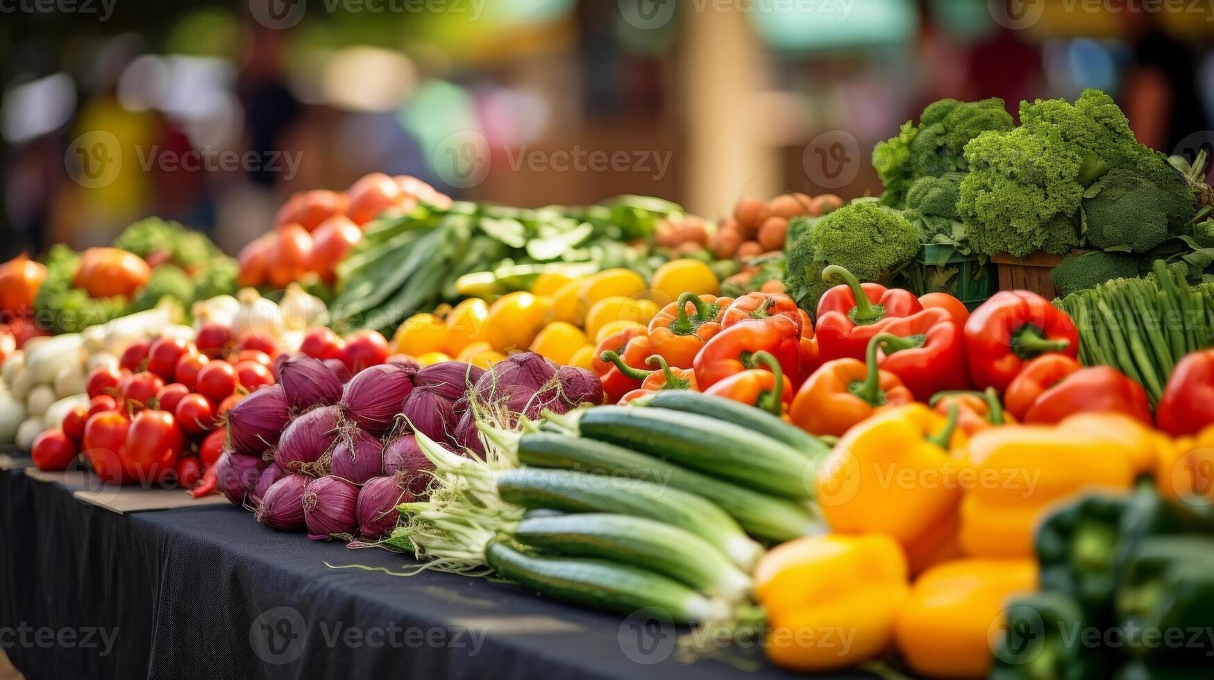 uma colorida matriz do fresco frutas e legumes às uma local agricultores mercado exibindo a abundância do nutritivo opções acessível para idosos para manter seus bem estar foto