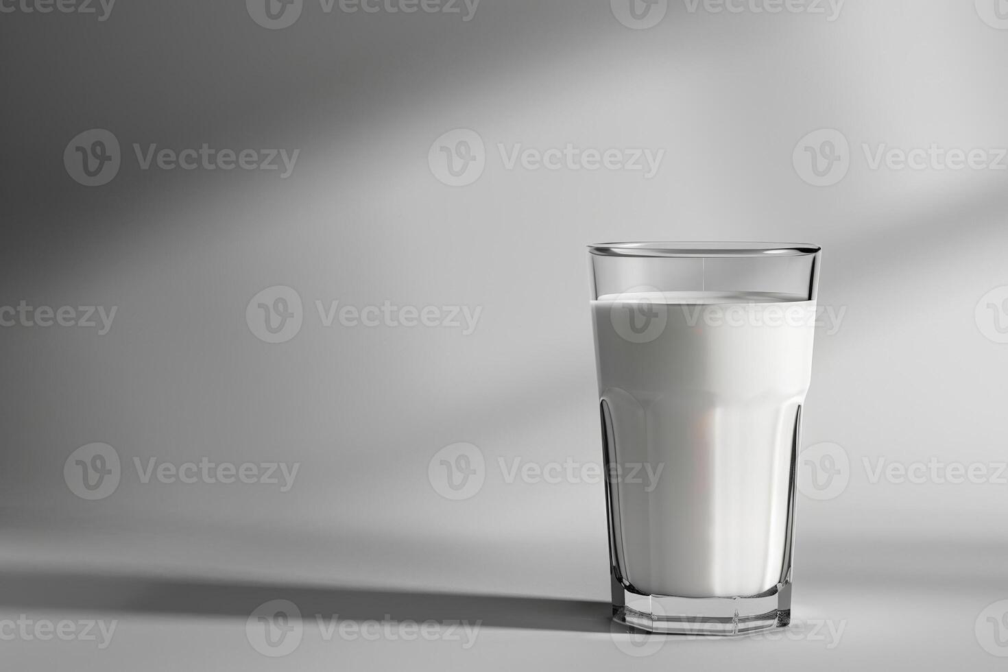simples leite vidro, pureza enfatizou de uma minimalista branco para luz cinzento gradiente fundo foto