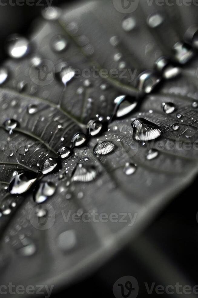 Preto e branco fotografia do uma folha com água gotas foto