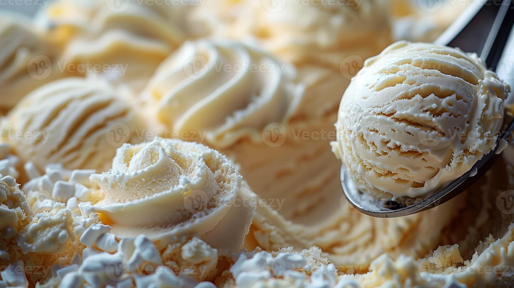 saudável e delicioso, uma perfeito colher do baunilha gelo creme com fresco baga acentos foto