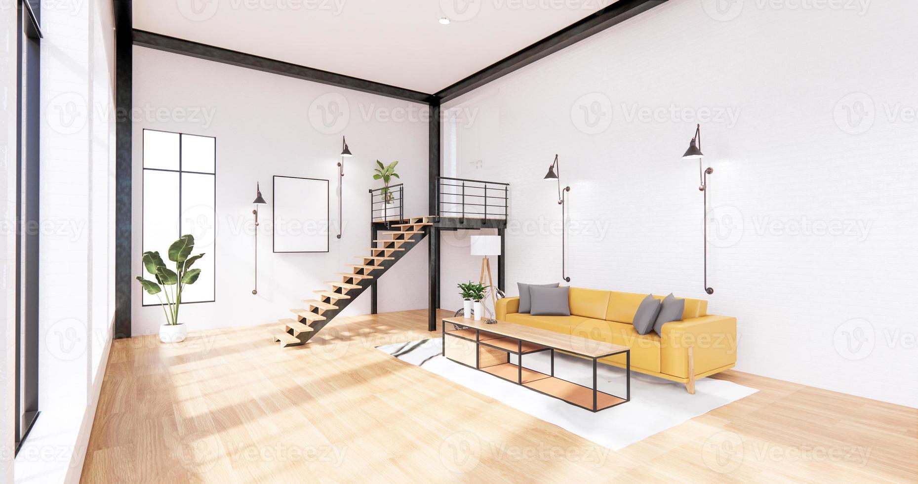 o interior, design de interiores moderno em estilo loft. Renderização 3d foto