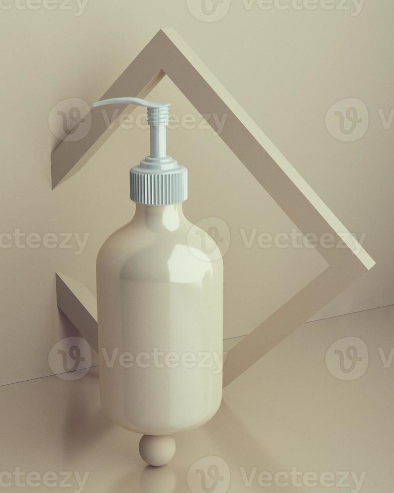 design de embalagens de frascos em branco de creme cosmético natural, soro, skincare. produto bio orgânico. conceito de beleza e spa. composição abstrata do equilíbrio. Ilustração 3D foto