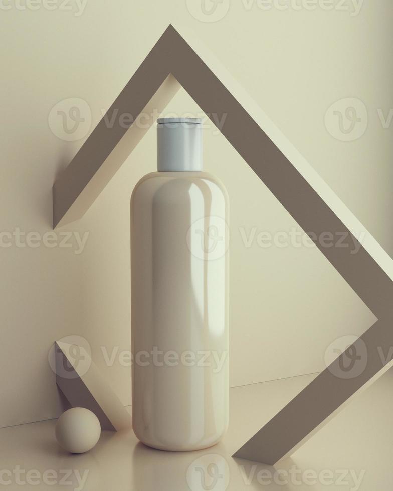 design de embalagens de frascos em branco de creme cosmético natural, soro, skincare. produto bio orgânico. conceito de beleza e spa. composição abstrata do equilíbrio. Ilustração 3D foto