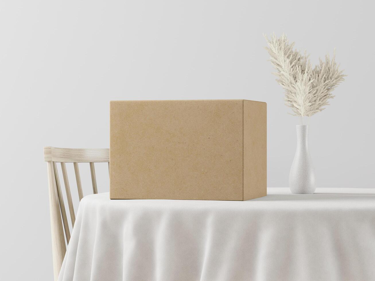 a mesa de jantar posta na sala tinha uma caixa sobre a mesa. foto