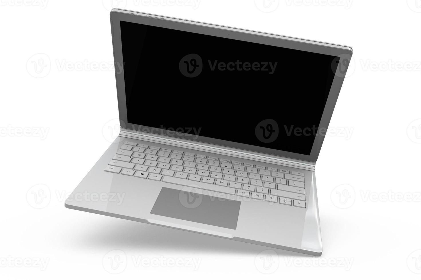 Renderização 3D do notebook laptop simulado com fundo branco. dispositivo de tecnologia para o conceito de fundo moderno. alta resolução foto