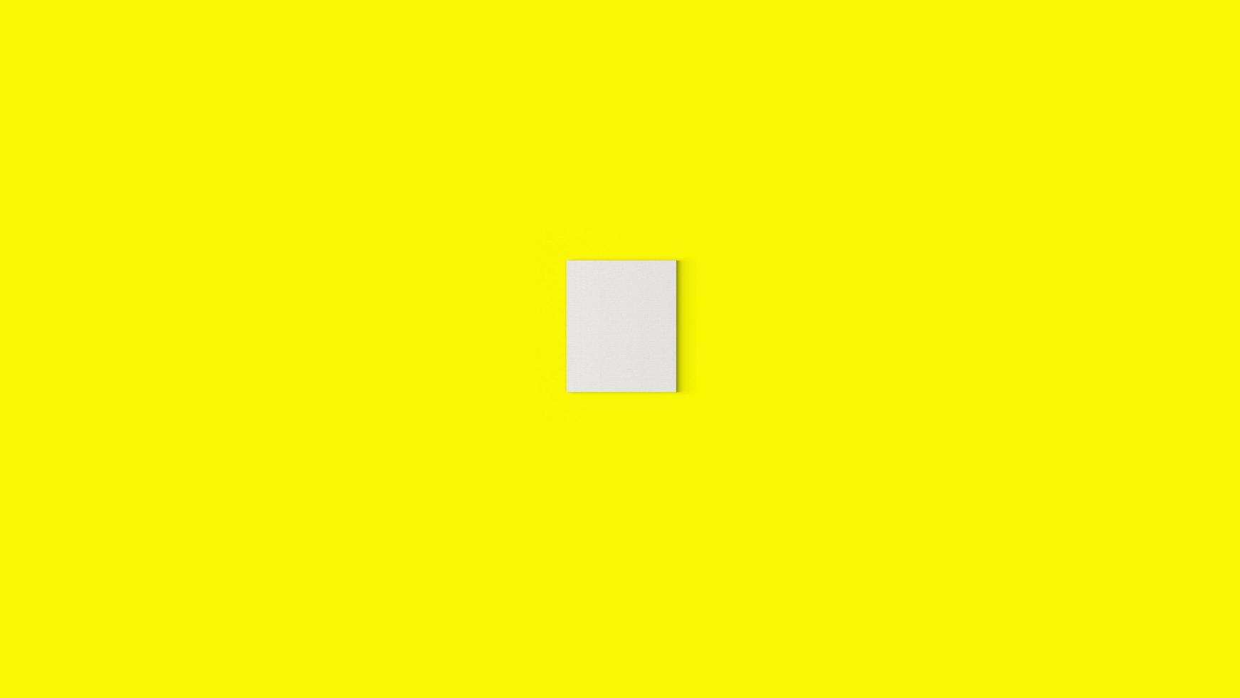 Renderização 3D pendurada em uma tela branca em branco vazia isolada em um fundo amarelo. foto