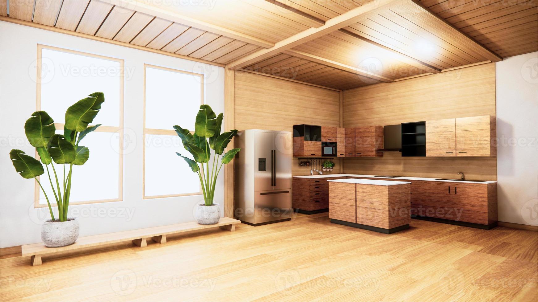 sala de cozinha em estilo japonês. Renderização 3d foto