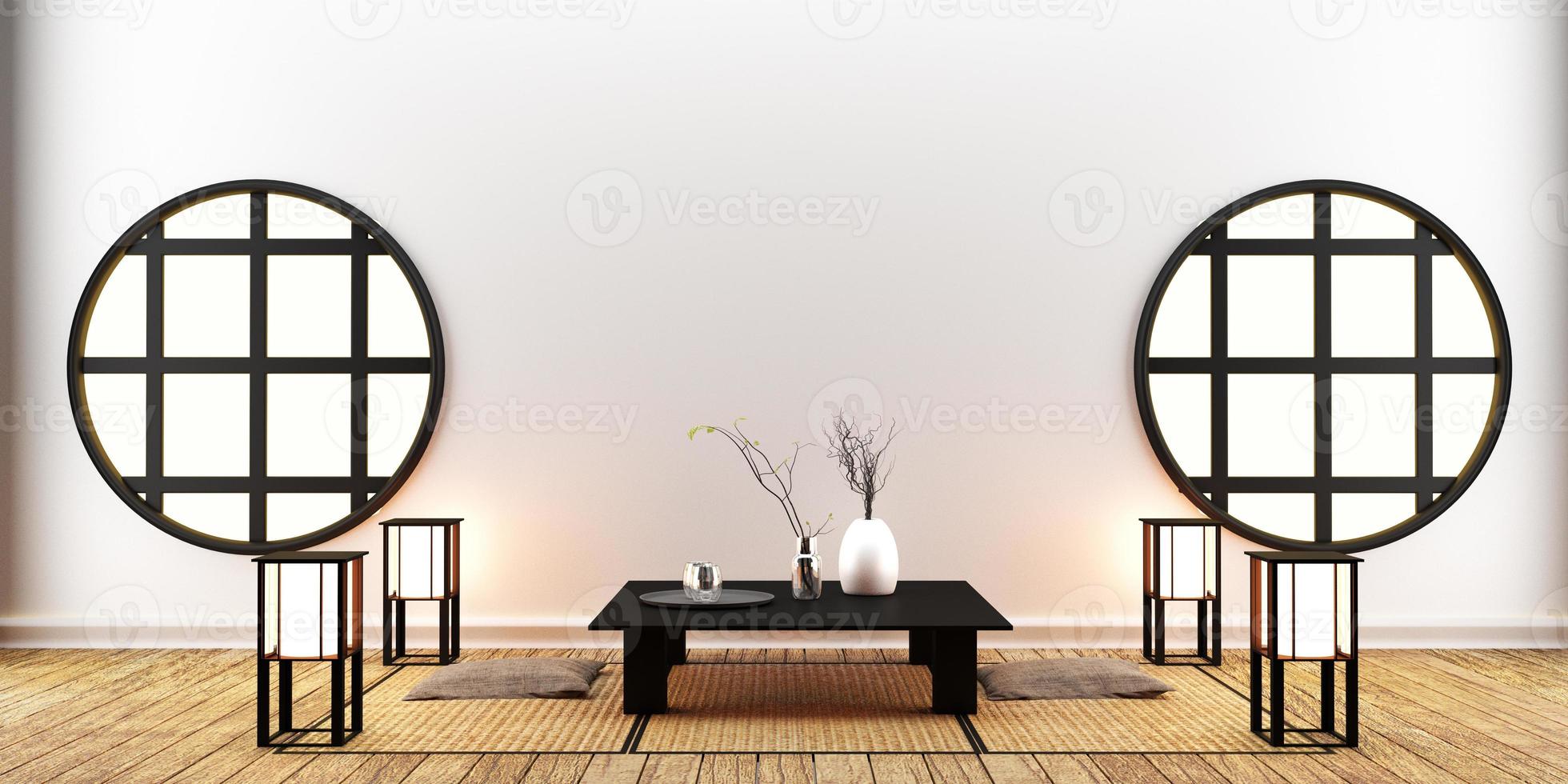 design de quarto em estilo japonês. Renderização 3d foto