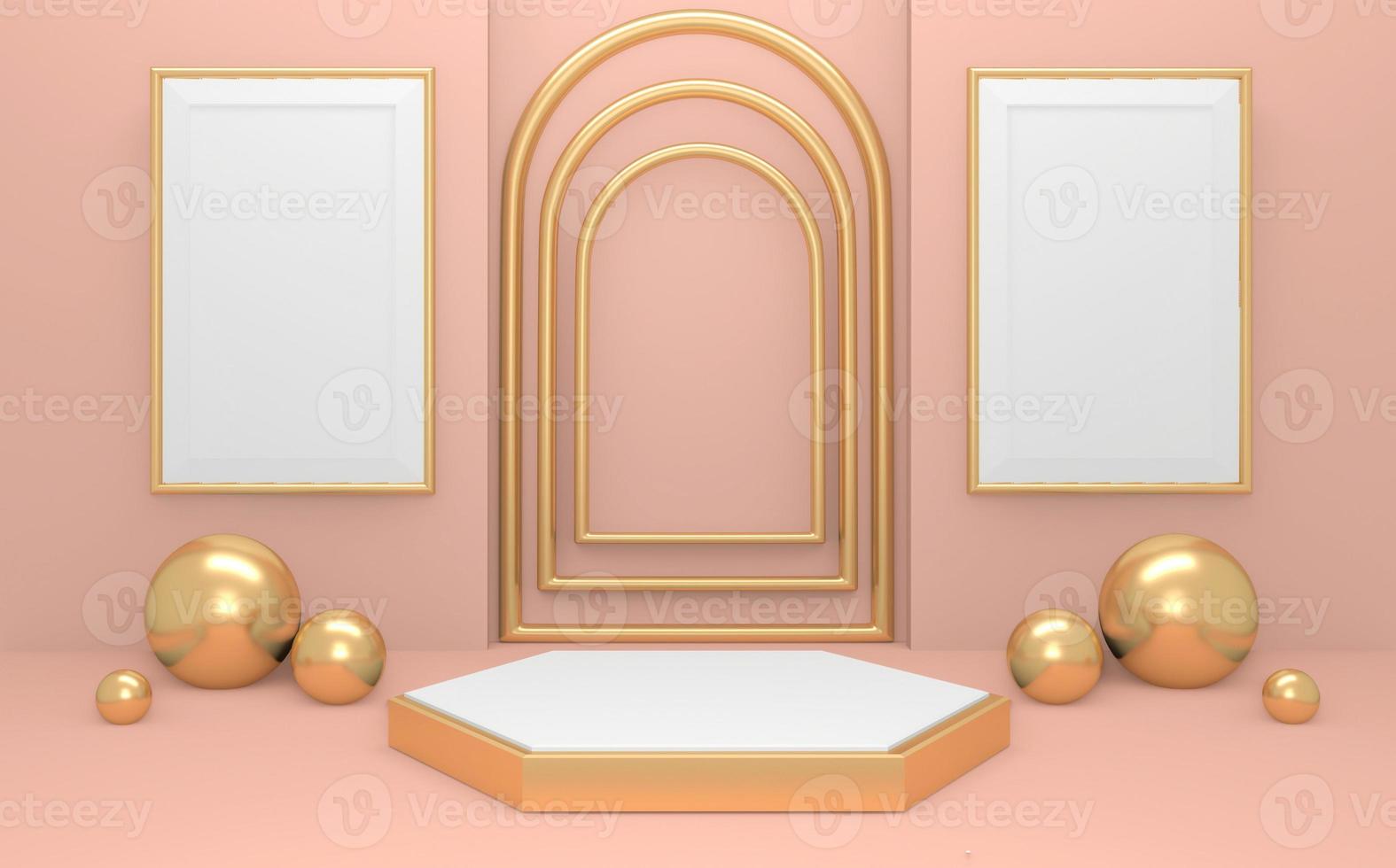 maquete minimalista do pódio rosa para exibição no pódio. Renderização 3d foto