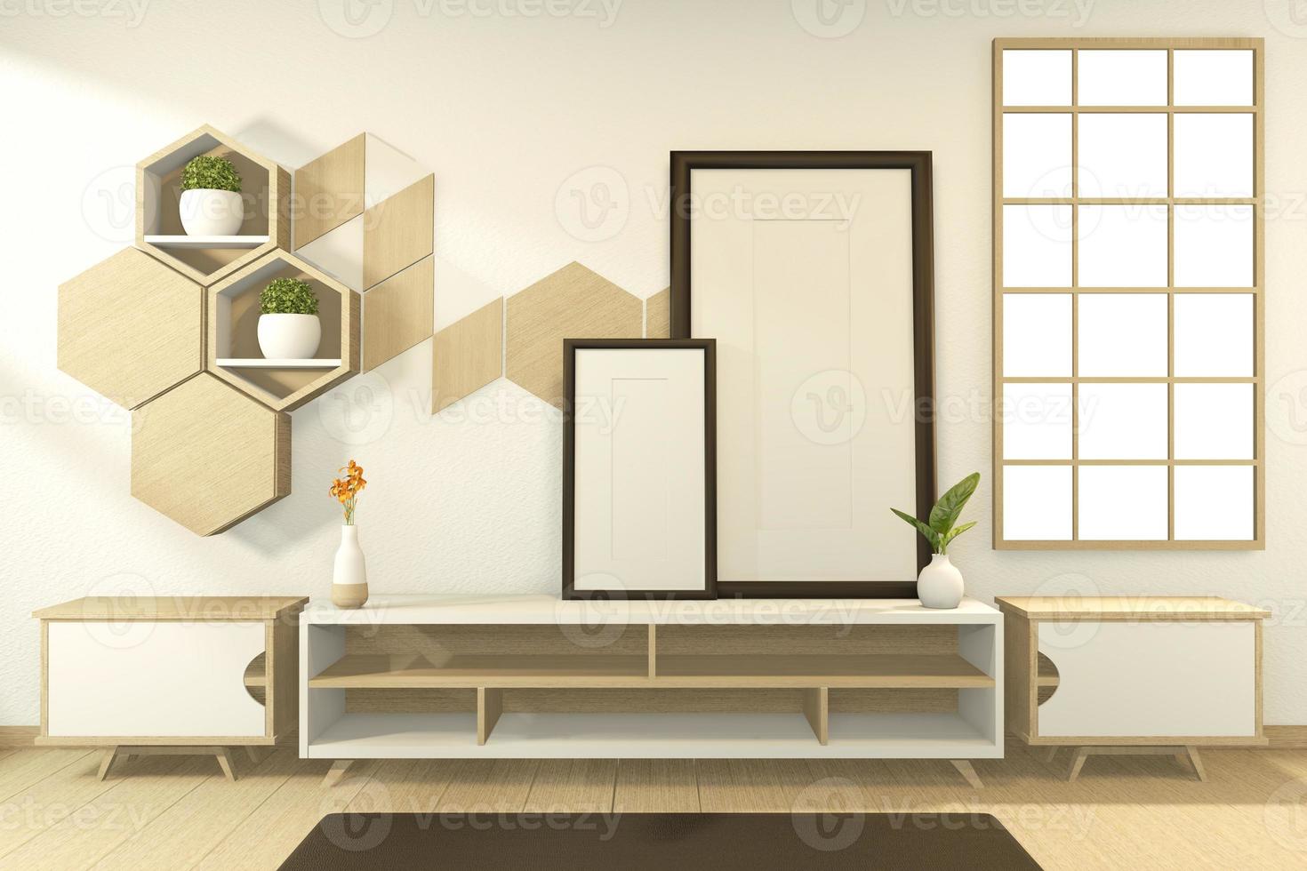 estilo tropical - interior de quarto japonês - design minimalista. Renderização 3d foto