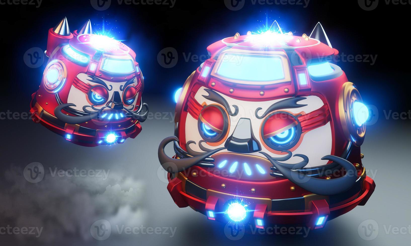 desenho japonês daruma boneca robô. Renderização 3D foto