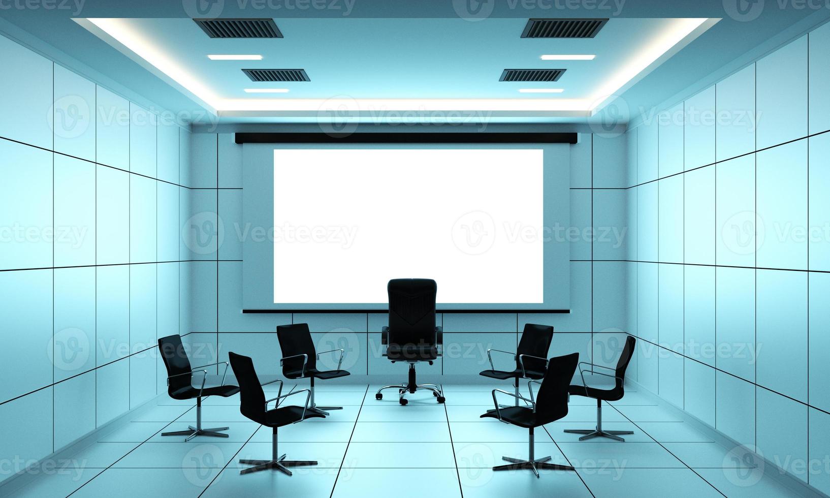 escritório negócios sala de reuniões sala de reuniões e mesa de conferências, estilo moderno. Renderização 3d foto