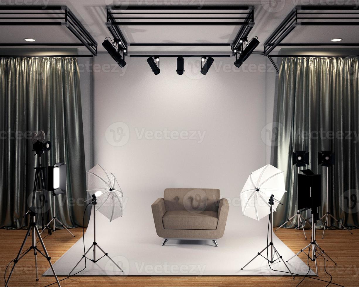 studio big - estúdio de cinema moderno com tela branca. Renderização 3d foto
