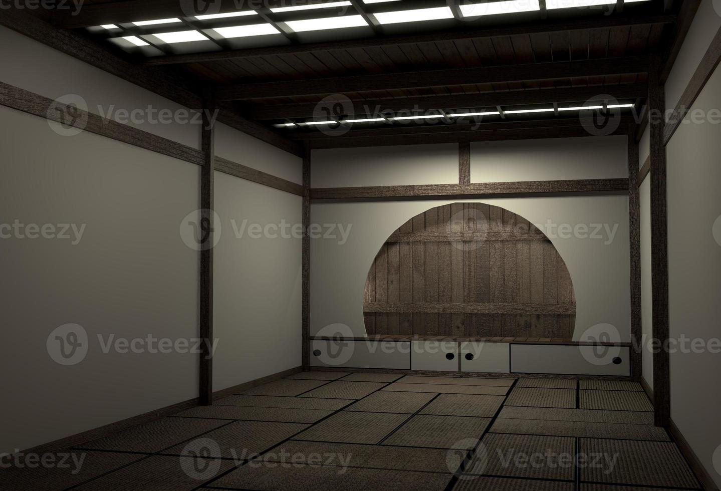 quarto original em estilo japonês, era showa, design com os melhores designers de quarto japoneses. Renderização 3D foto