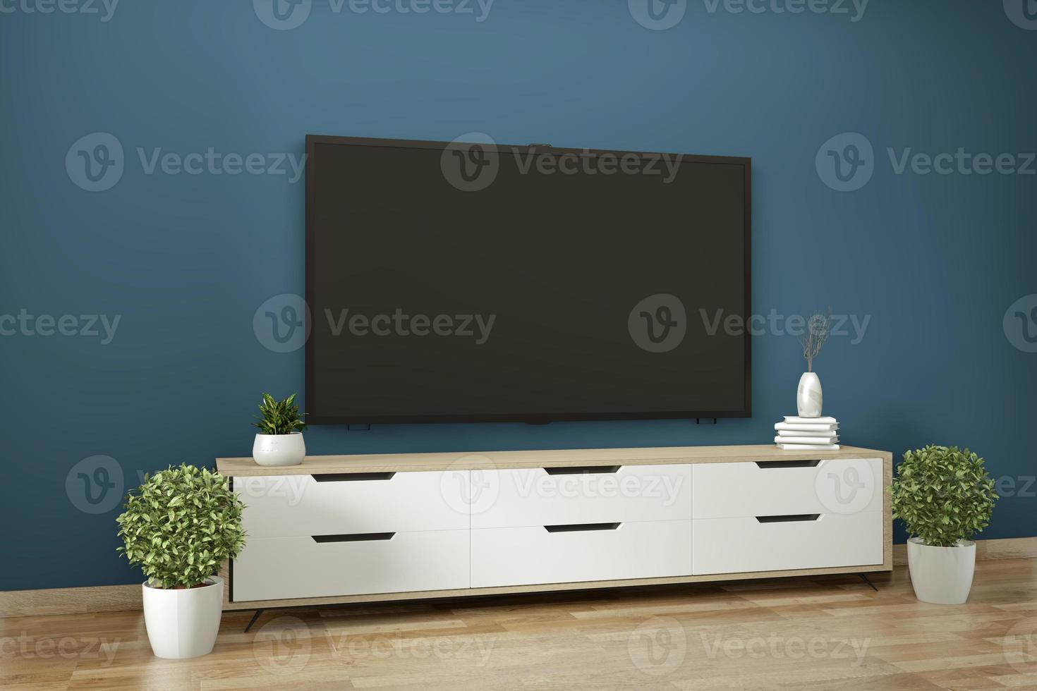 gabinete de tv em quarto vazio moderno zen designs minimalistas de janapês, renderização em 3D foto