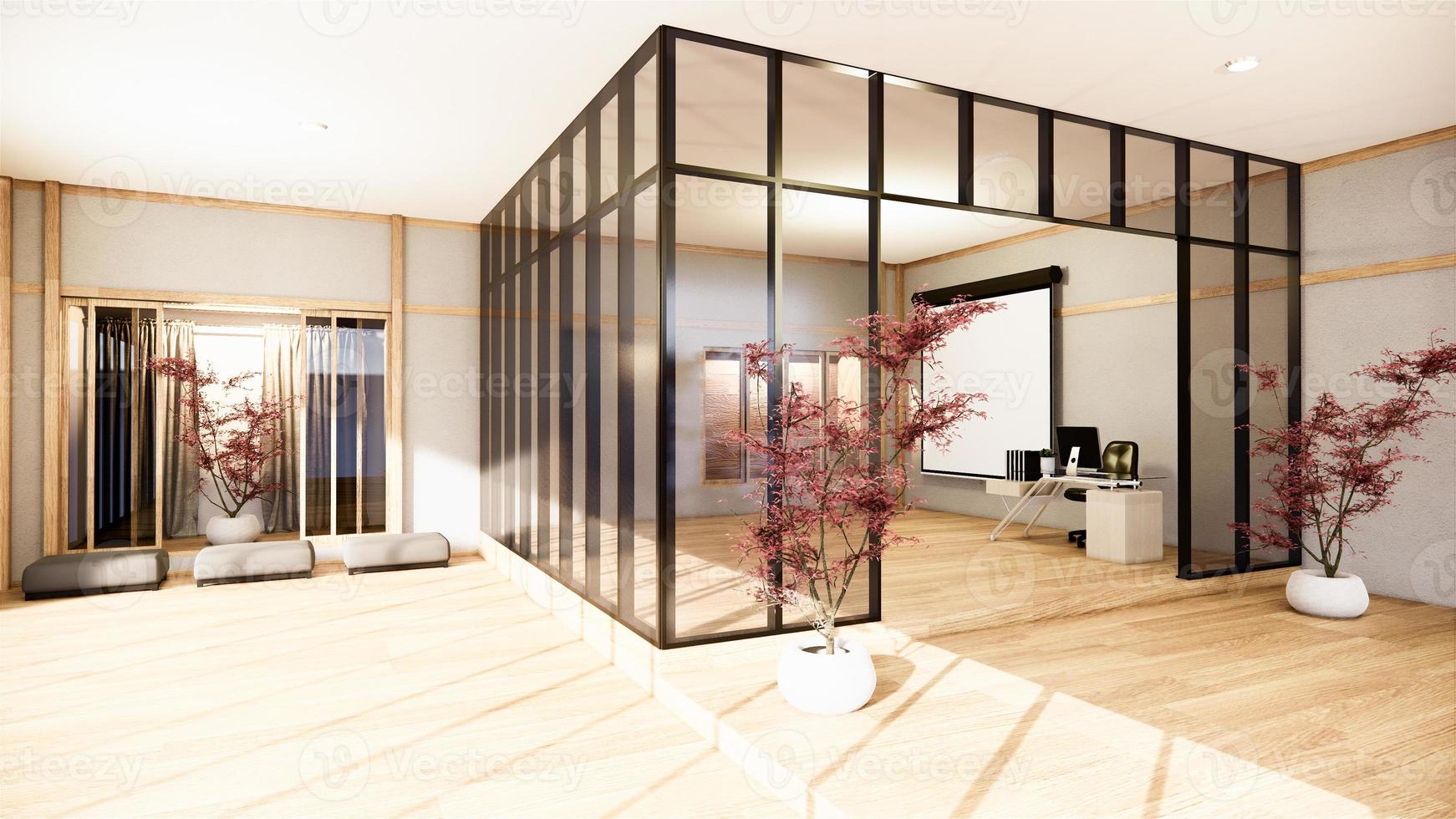 escritório comercial - bela sala de reuniões e mesa de conferência no Japão, estilo moderno. Renderização 3d foto