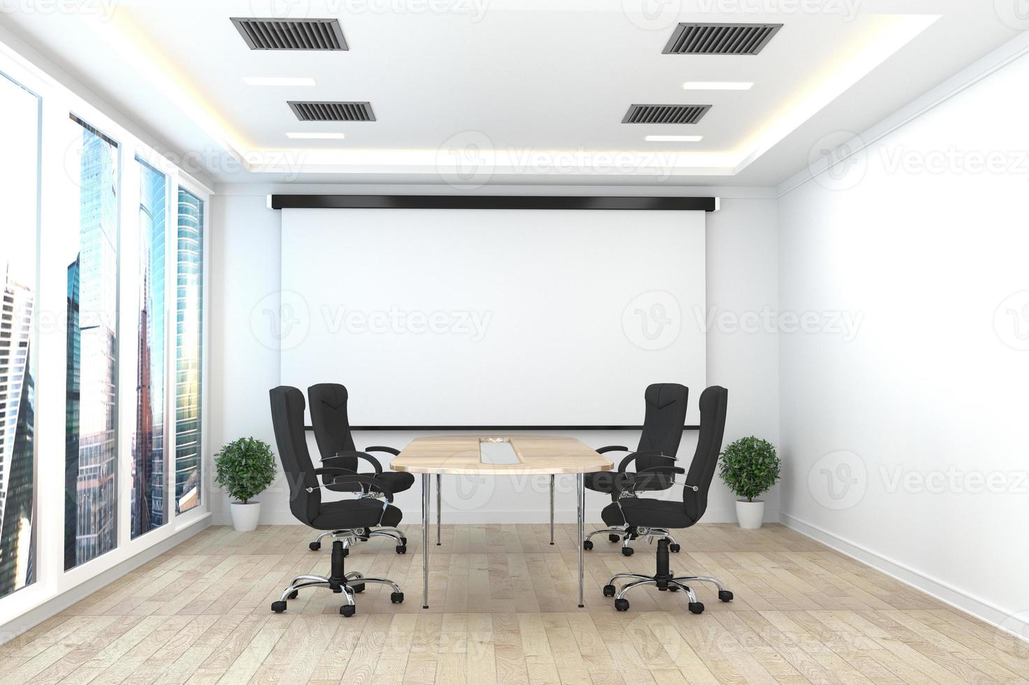 escritório empresarial - bela sala de reuniões e mesa de conferência, estilo moderno. Renderização 3d foto