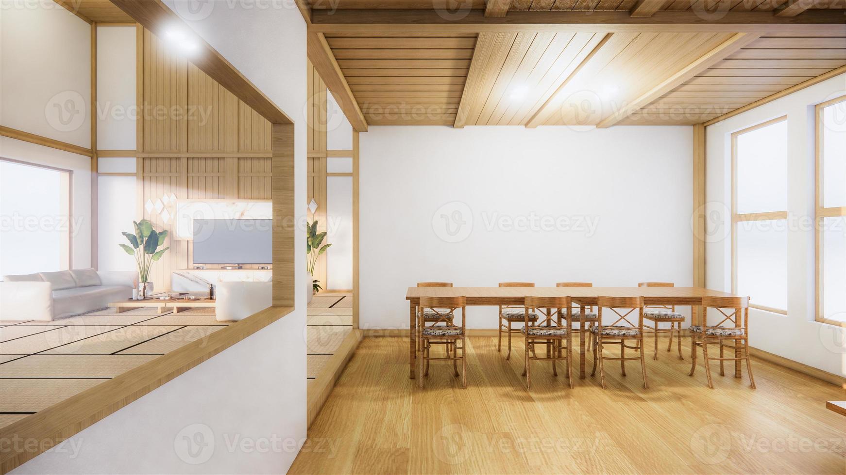 ideias de sala multi-função de cena, design de interiores de sala japonesa. Renderização 3D foto