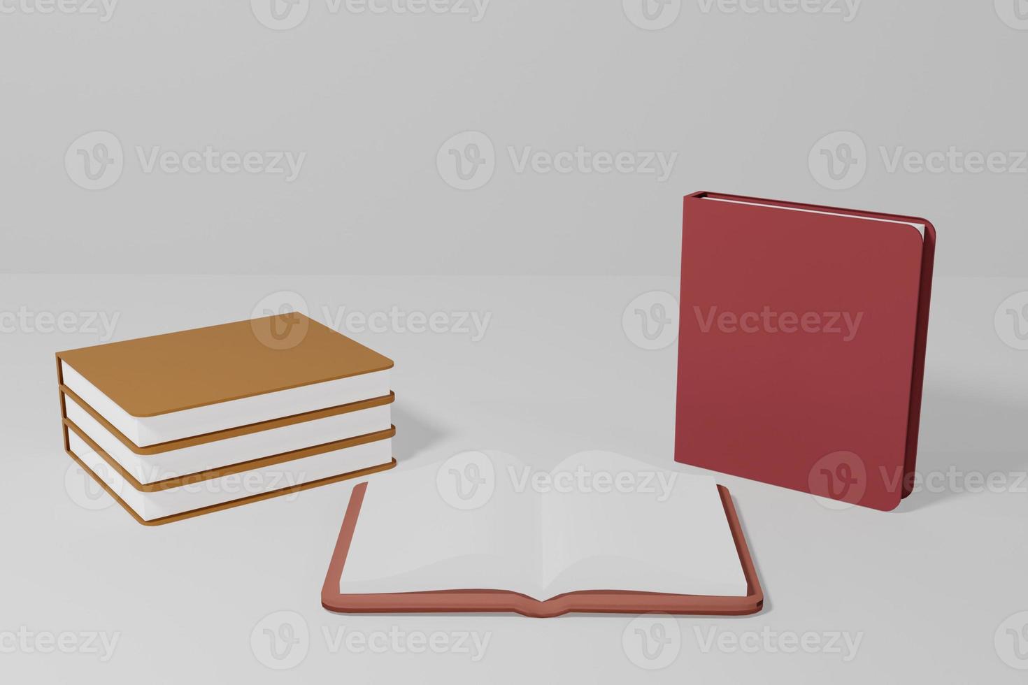 Renderização 3D de muitos livros em branco para simulação e plano de fundo foto