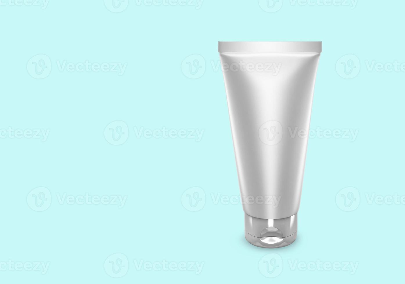 maquete do tubo de esfoliação branca prata isolada do design de pacote do tubo de esfoliação de fundo. modelo de higiene, médico, corporal ou facial em branco. Ilustração 3D foto