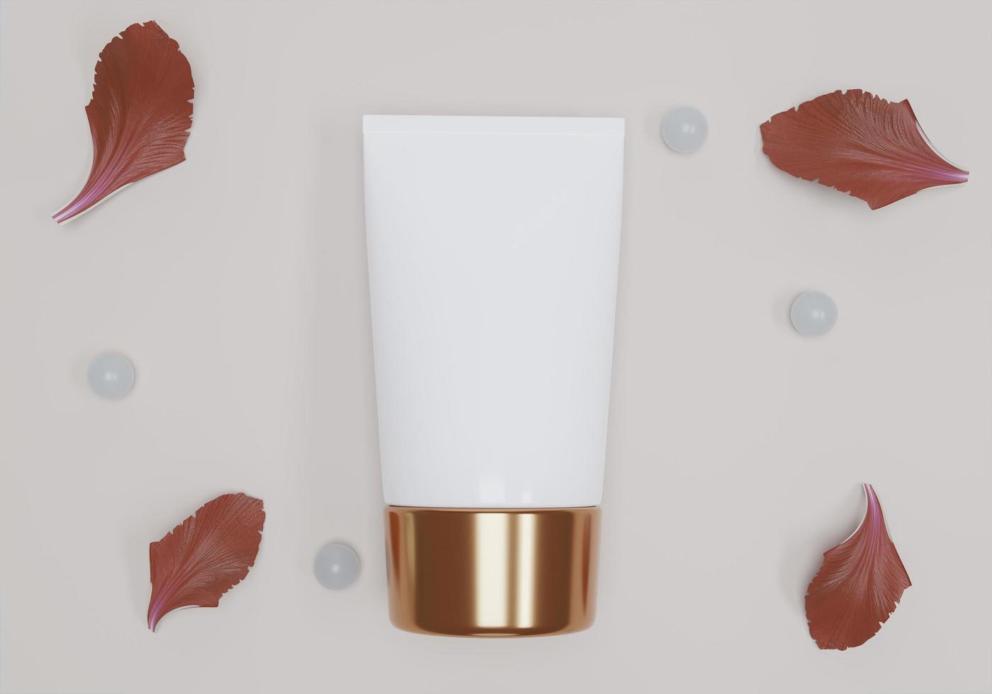 tubo de aperto para aplicação de creme ou maquiagem em um fundo branco e pétalas de flores. foto