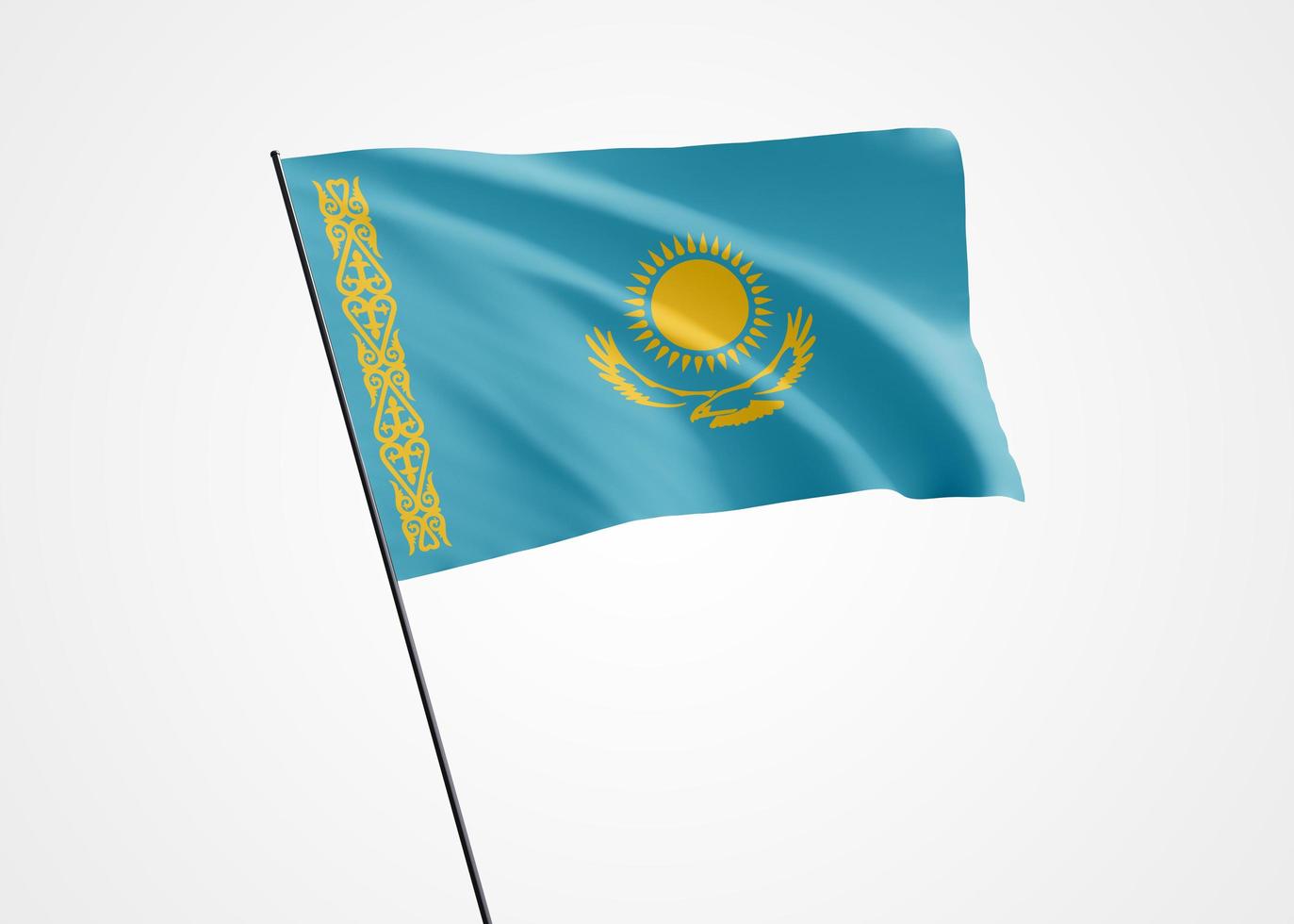 bandeira do Cazaquistão voando alto no fundo isolado. 16 de dezembro, dia da independência do Cazaquistão. coleção da bandeira nacional do mundo coleção da bandeira nacional do mundo foto