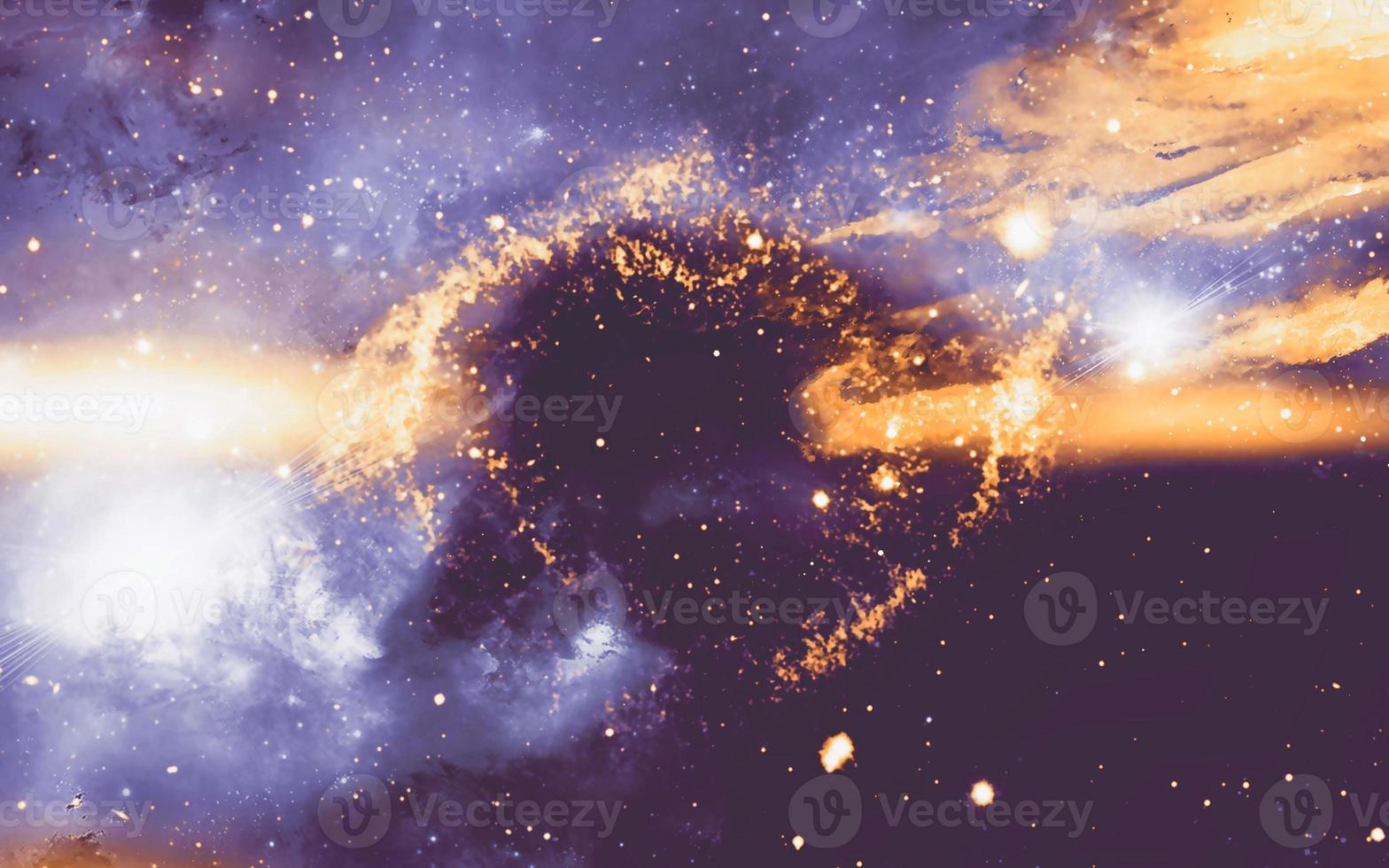 infinito lindo cosmos fundo laranja com nebulosa, aglomerado de estrelas no espaço sideral. beleza de um universo sem fim cheio de estrelas. arte cósmica, papel de parede de ficção científica foto