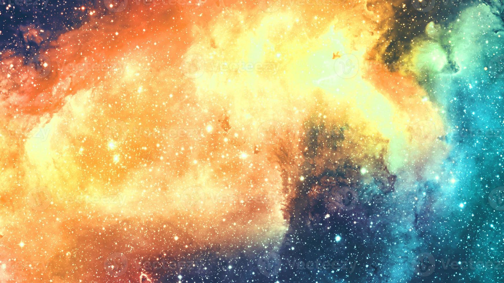 infinito lindo cosmos amarelo e fundo azul claro com nebulosa, aglomerado de estrelas no espaço sideral. beleza de um universo infinito cheio de estrelas. arte cósmica, papel de parede de ficção científica foto