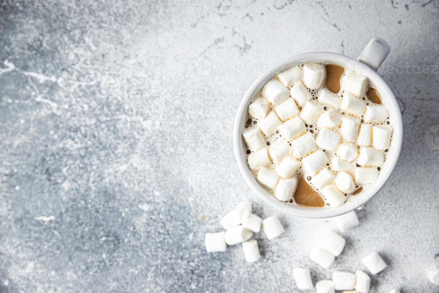 chocolate quente marshmallow cacau ou café bebida quente foto