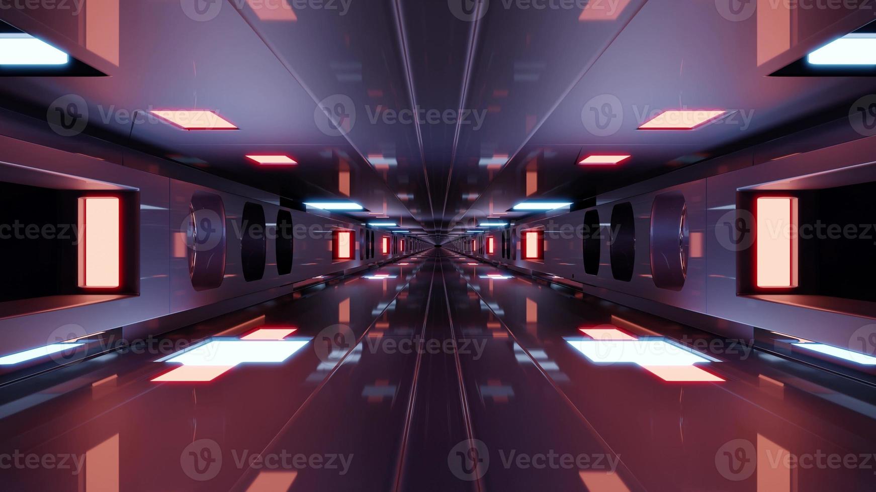 Ilustração 3D do corredor escuro 4k UHD com luzes brilhantes foto