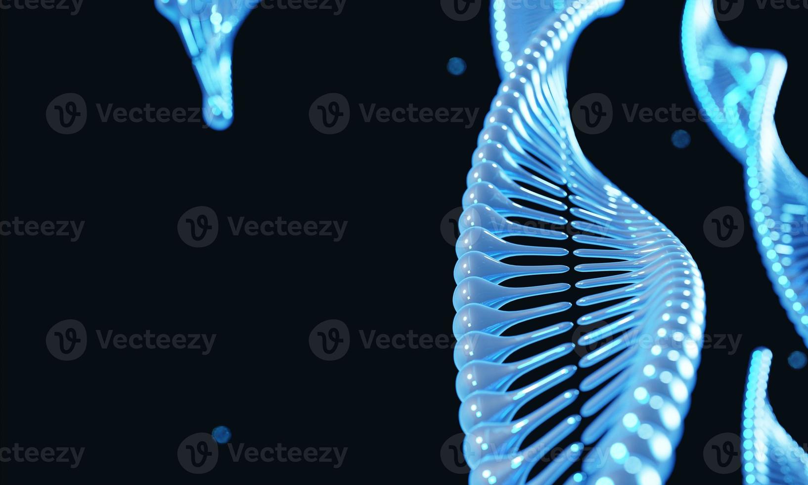 modificação genética do cromossomo dna hélice azul em fundo preto. ciência e conceito médico. Renderização de ilustração 3D foto