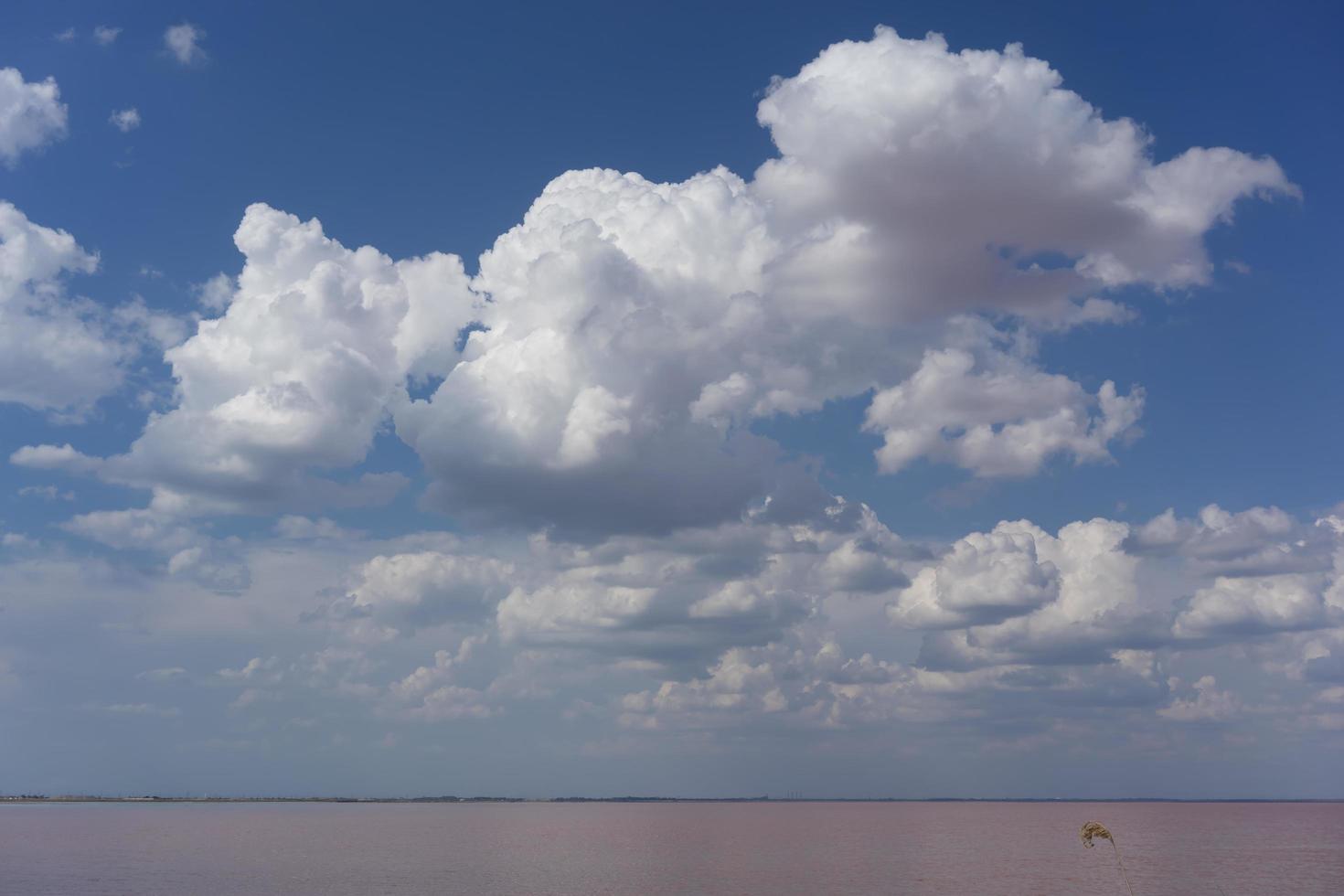 nuvens brancas sobre o lago salgado rosa foto