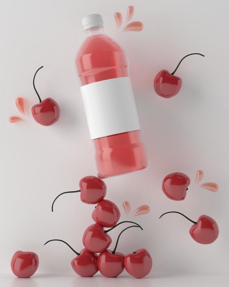 uma garrafa usada para conter suco de cereja com cereja foto